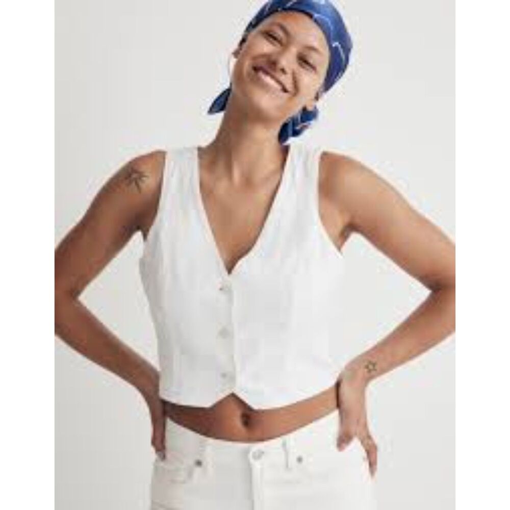 NWOT Madewell Katrina 100% Linen Crop Vest Top White Women's Size 0